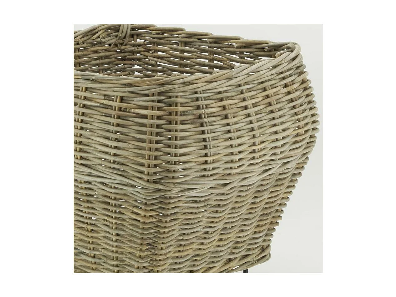 Chariot à bûches en rotin gris Arrondi