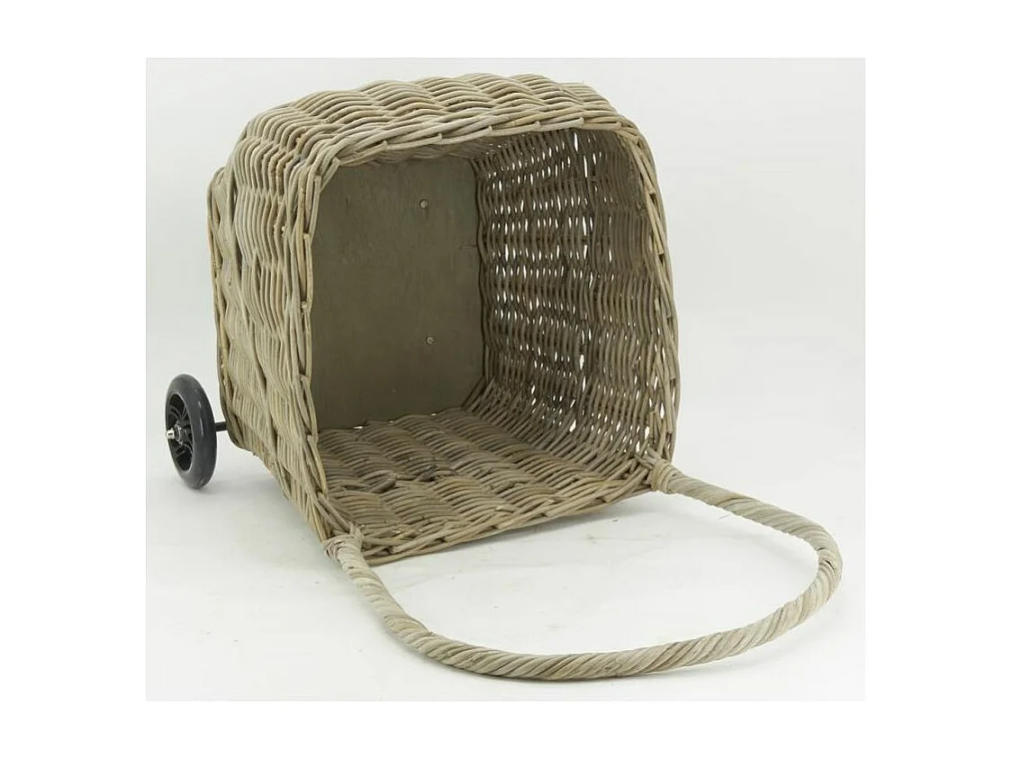 Chariot à bûches en rotin gris Arrondi