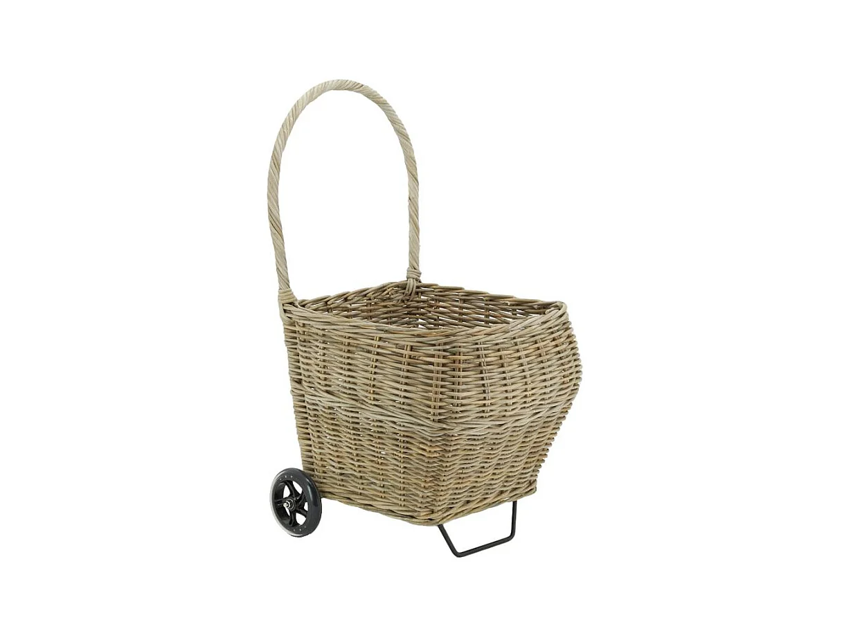 Chariot à bûches en rotin gris Arrondi