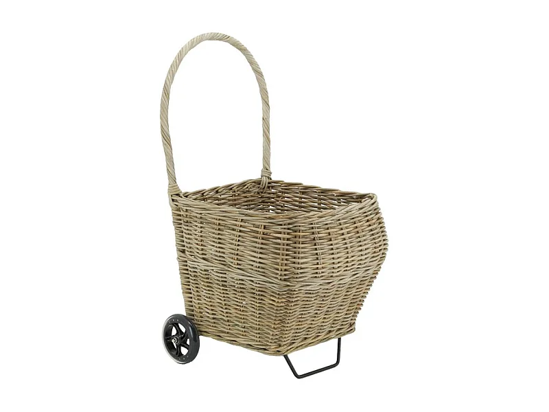 Chariot à bûches en rotin gris Arrondi