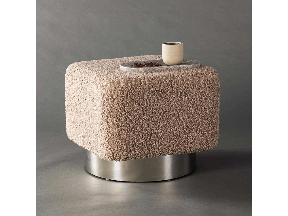 Pouf Design Tissu Bouclette "Newton" 45cm Marron