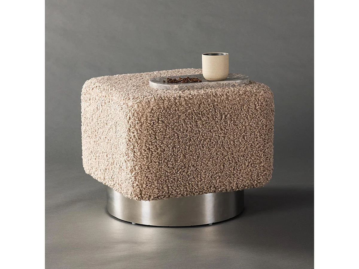 Pouf Design Tissu Bouclette "Newton" 45cm Marron