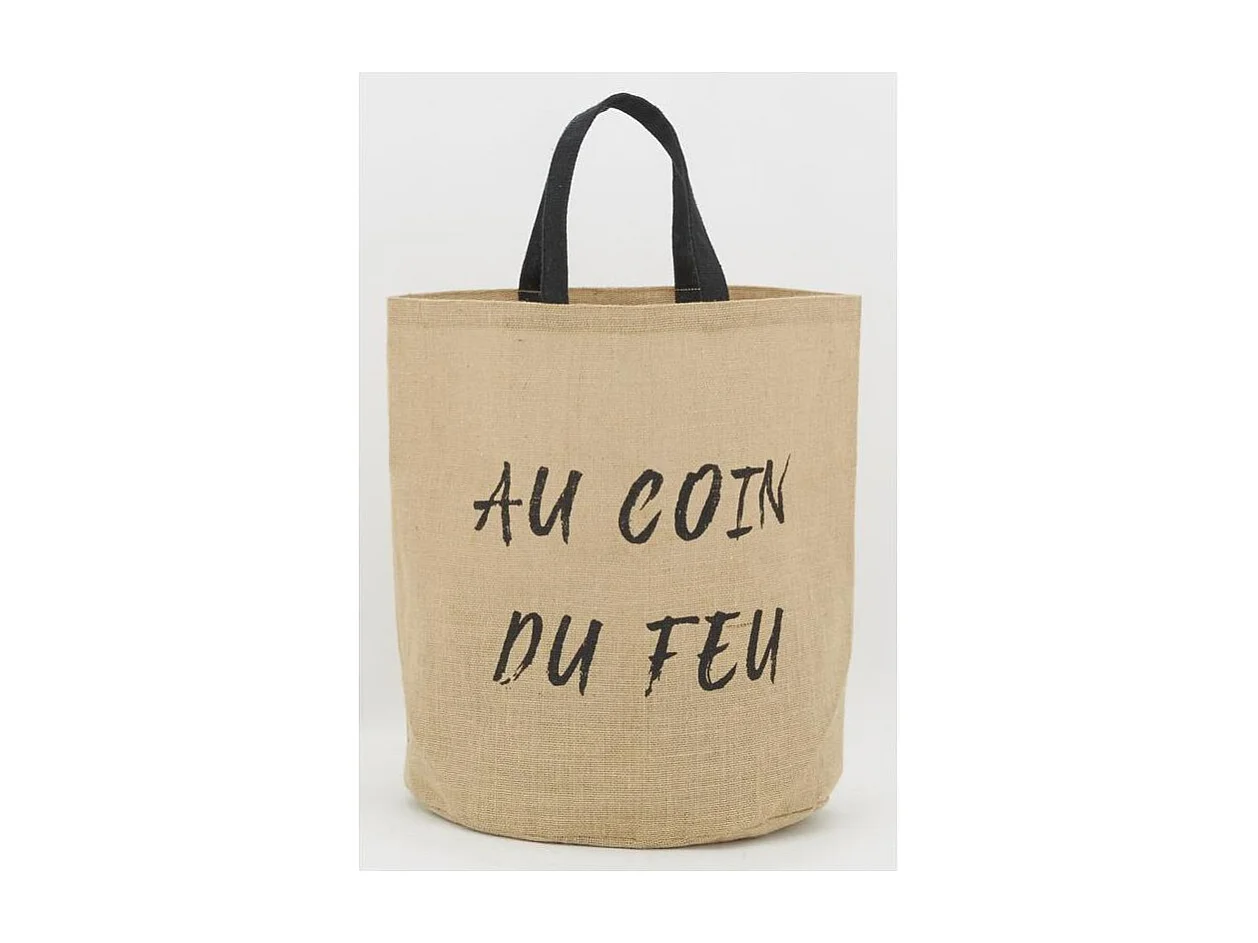 Sac rond en jute naturel plastifié Au coin du feu