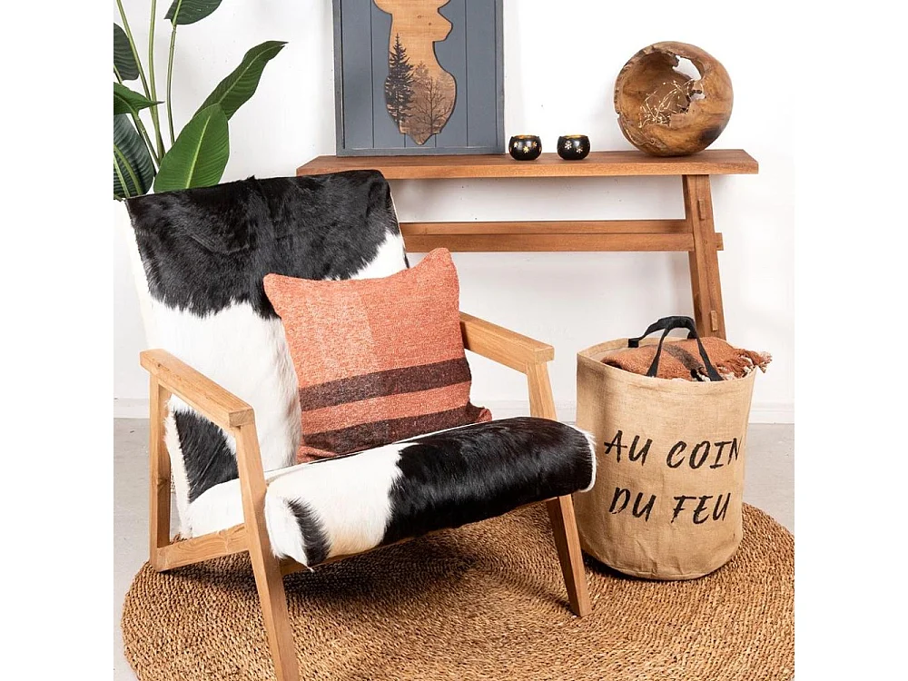 Sac rond en jute naturel plastifié Au coin du feu