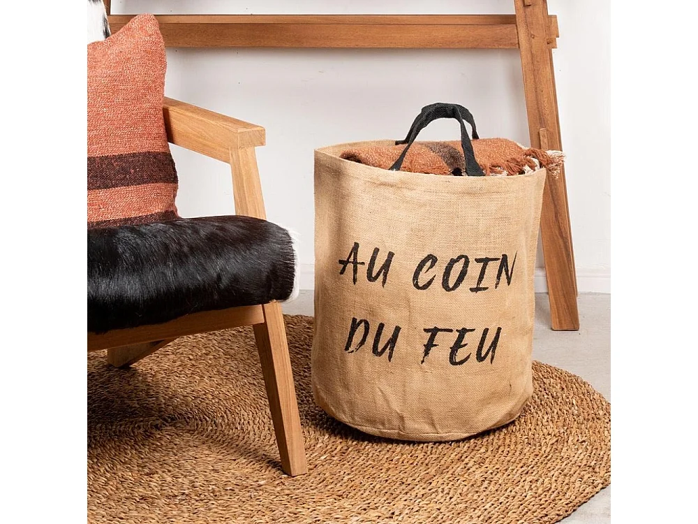 Sac rond en jute naturel plastifié Au coin du feu