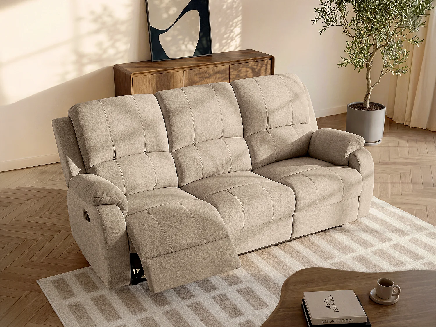 Relax-zitbank 3 zitplaatsen in taupe microvezel BRODY