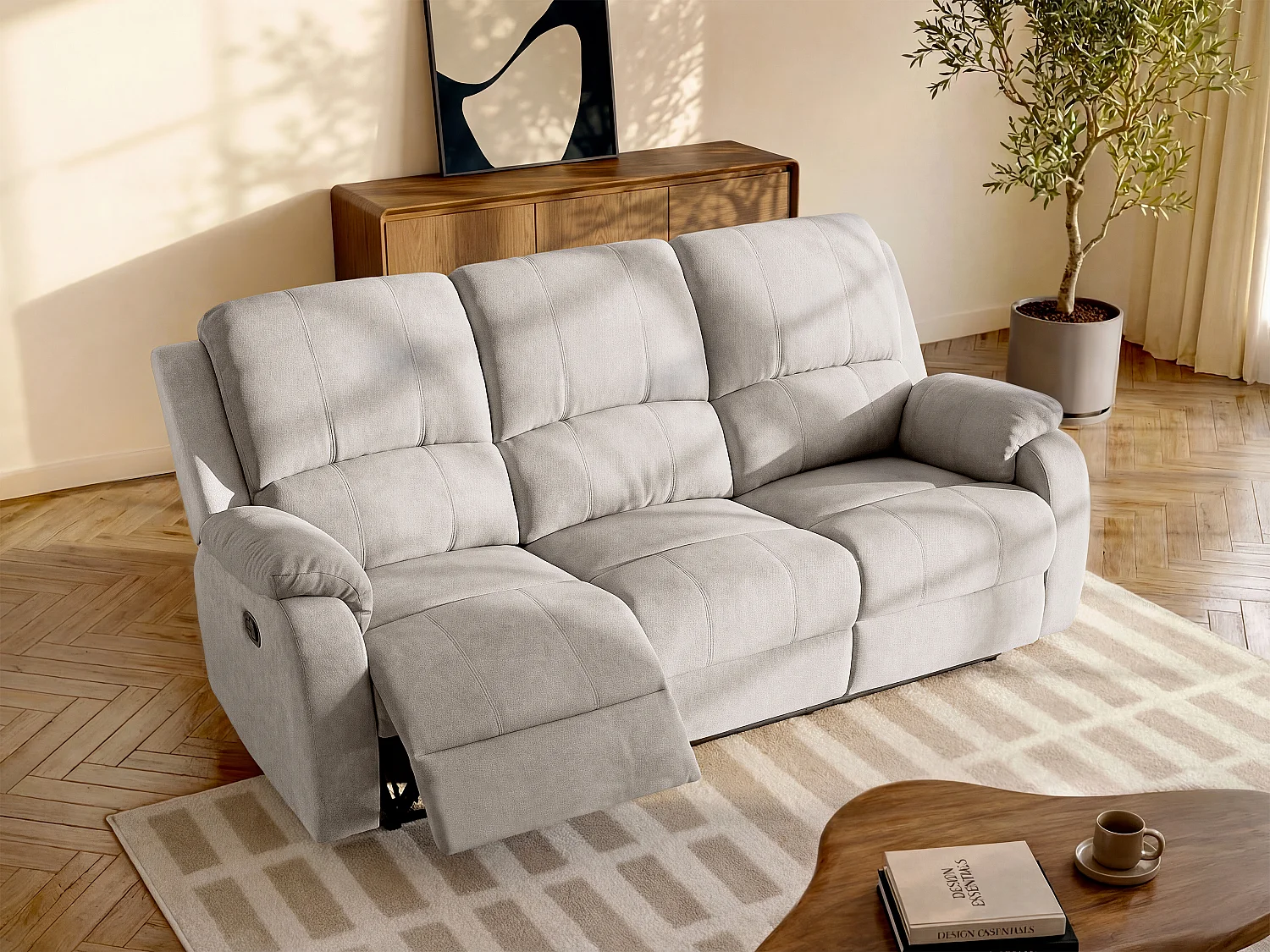 Sofá de 3 plazas reclinable en microfibra gris claro BRODY