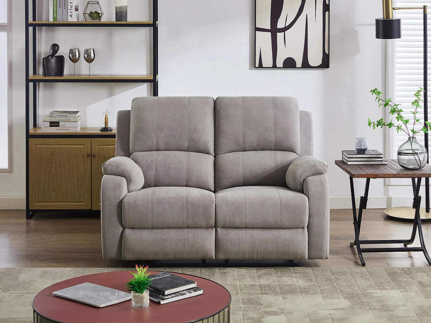 Canapé 2 places relax en microfibre gris clair BRODY