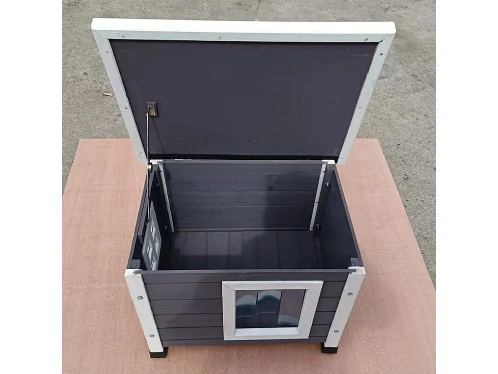 Casa de exterior para gato madera gris y blanco 57x45x43 cm
