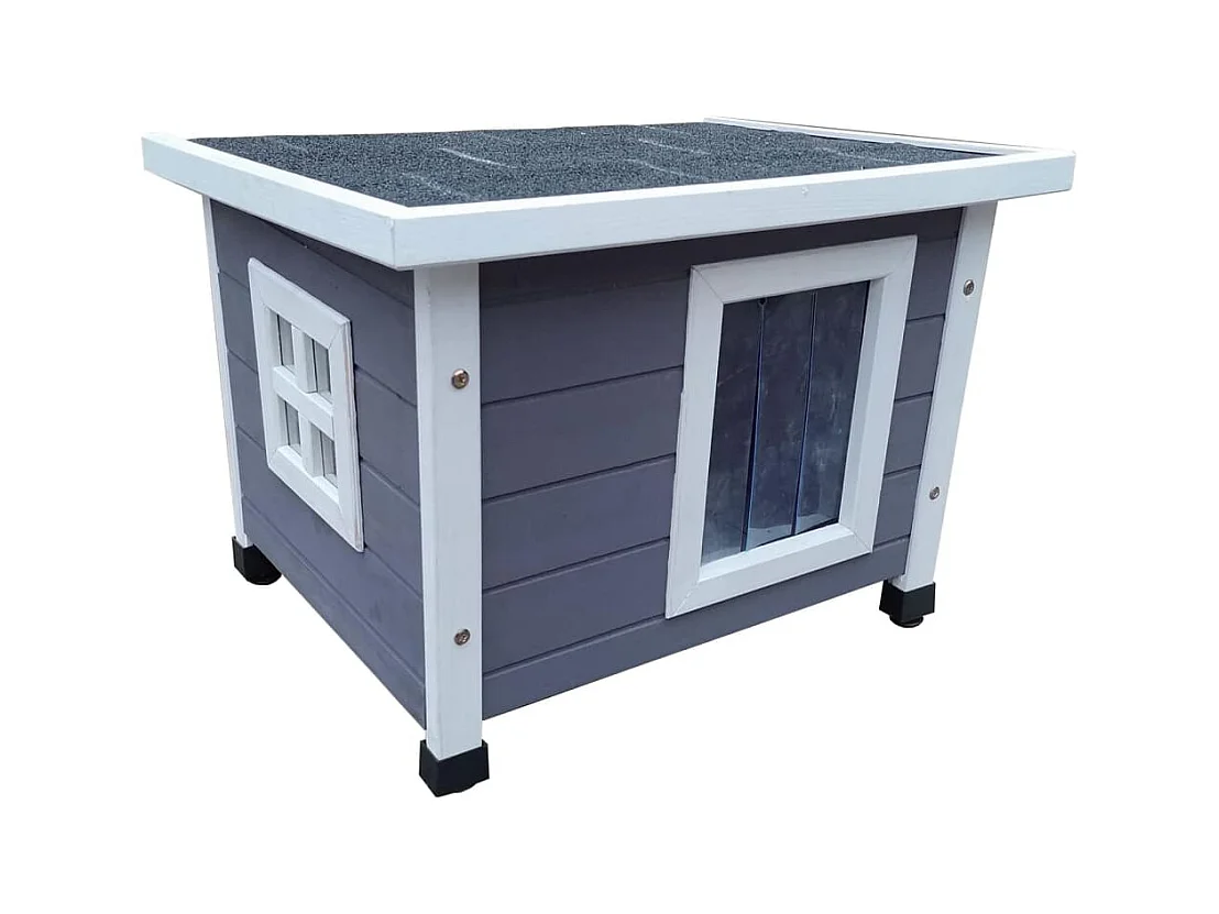 Maison d'extérieur pour chats XL 68,5x54x51,5 cm Bois Gris/blanc