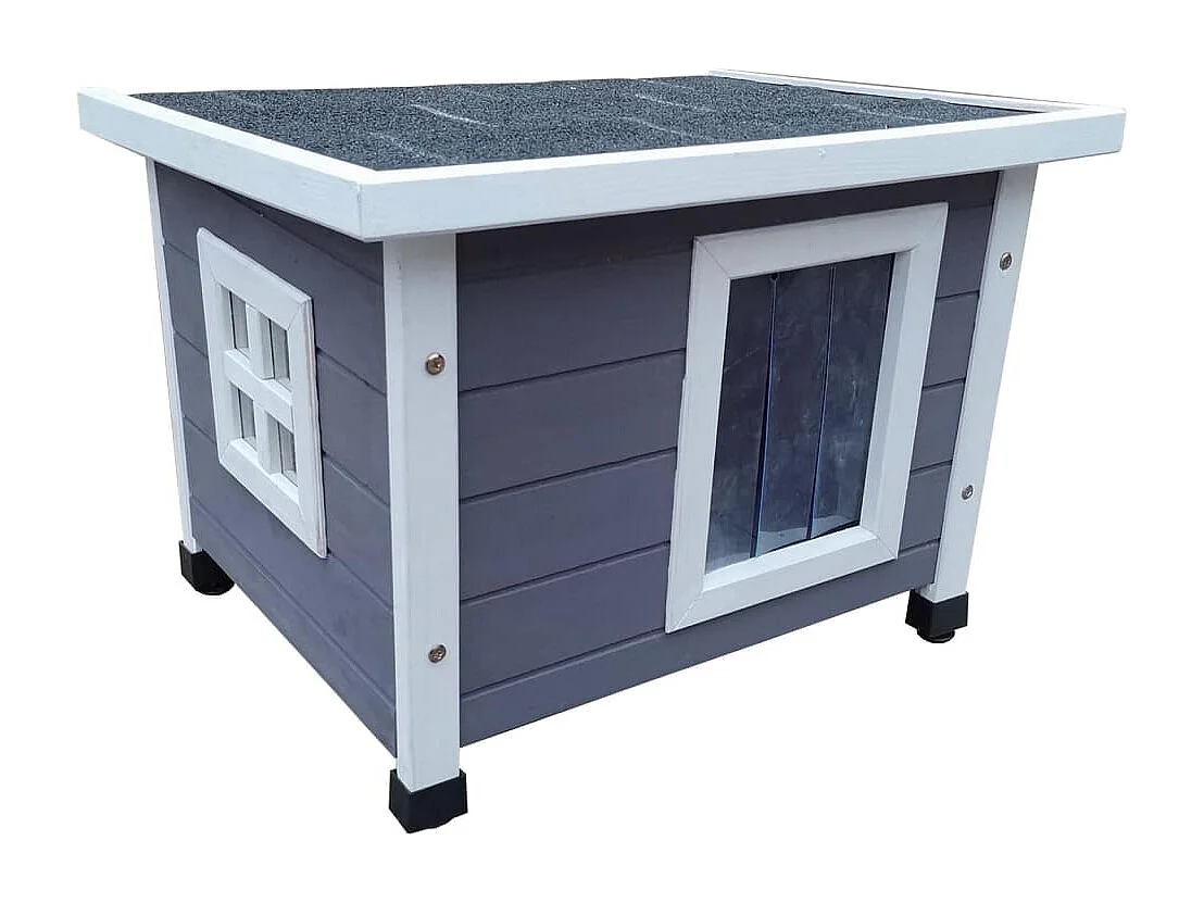 Casa de exterior de gato XL madera gris y blanco 68,5x54x51,5 cm