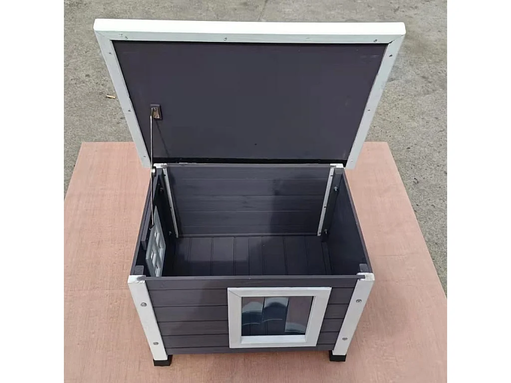 Casa de exterior de gato XL madera gris y blanco 68,5x54x51,5 cm