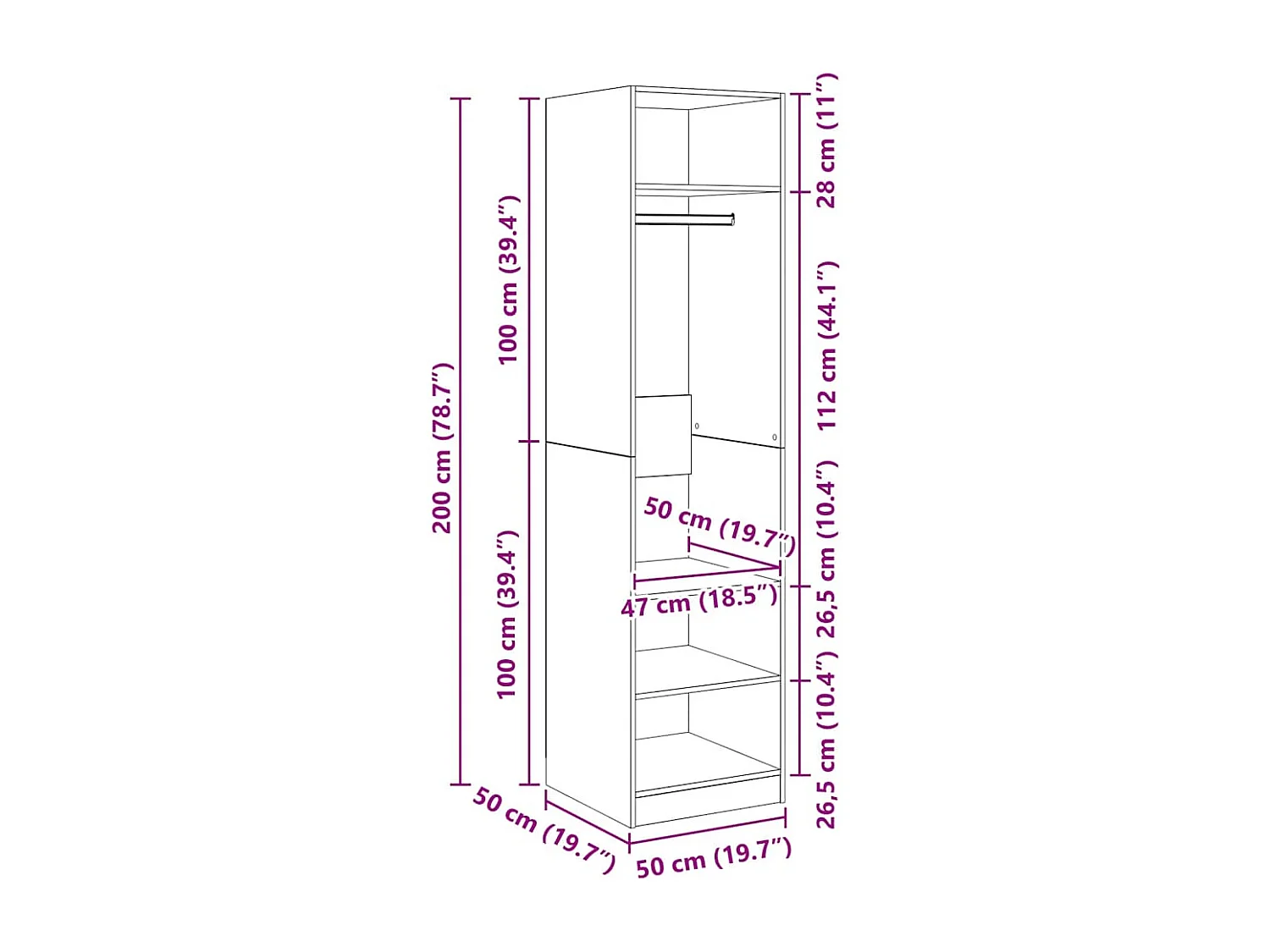 Garde-robe Blanc 50x50x200 cm Bois d'ingénierie