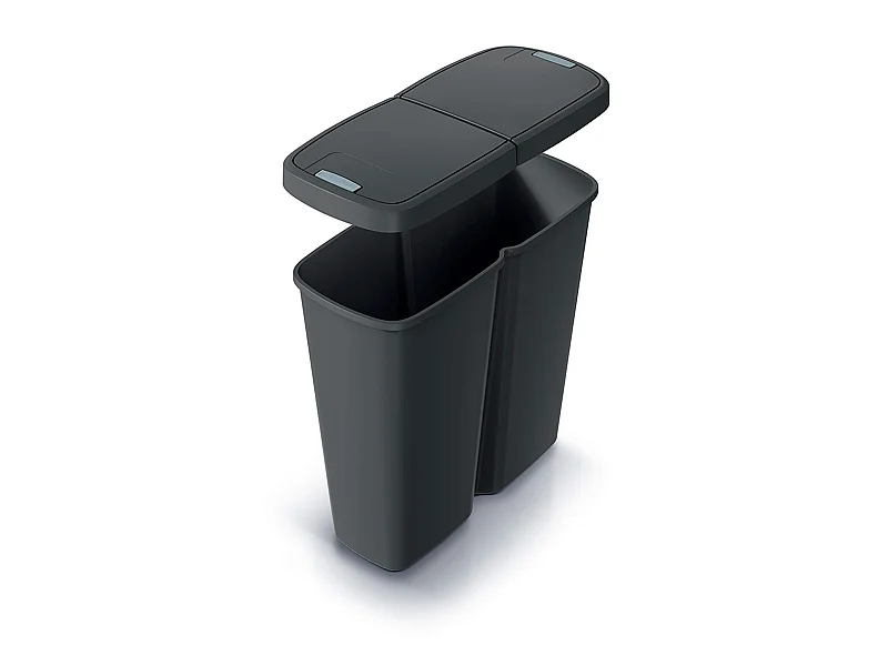poubelle avec 2 coloris de couvercles indépendantes Keden noire de 50L. 54x24x56