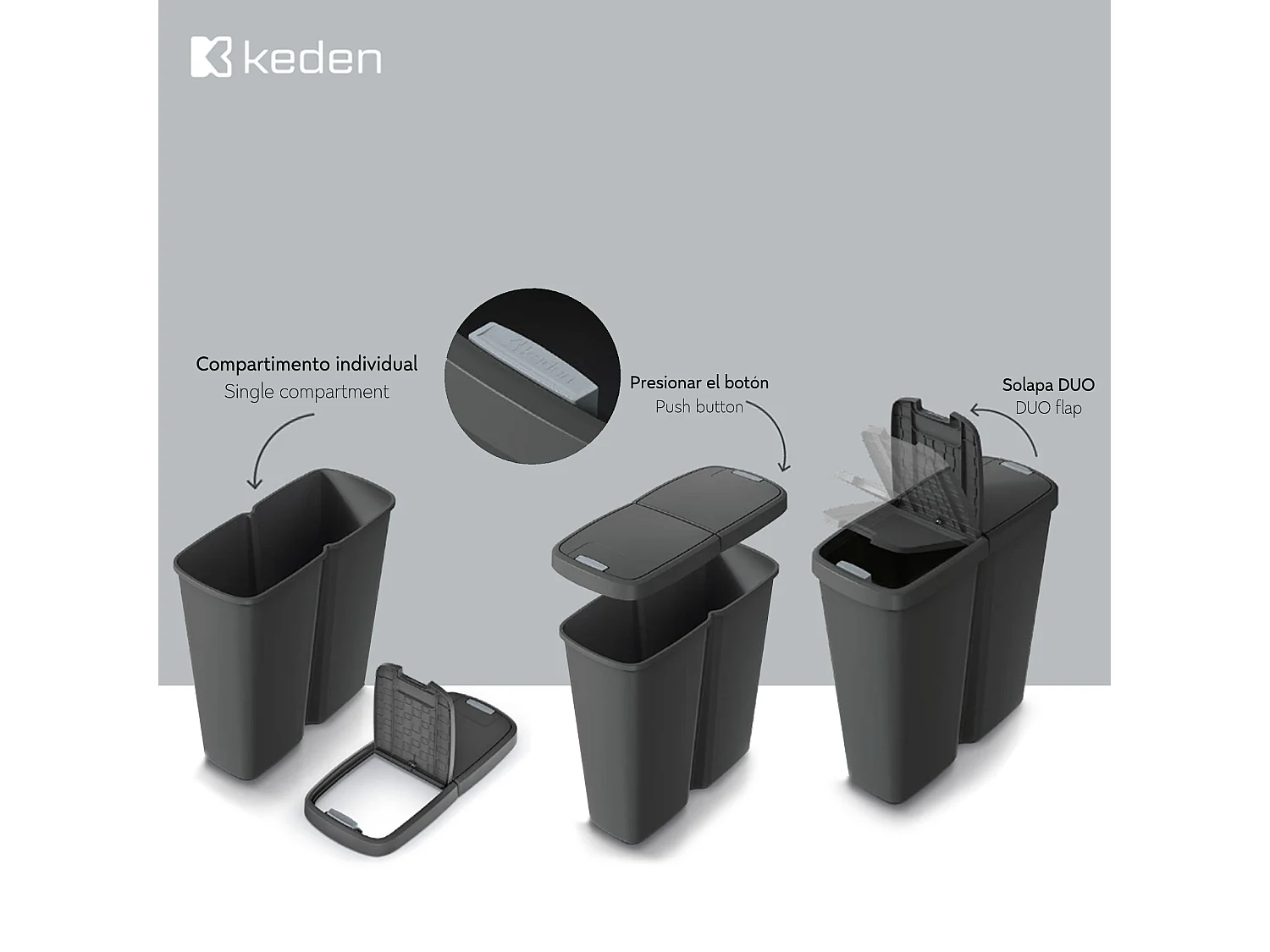 poubelle avec 2 couvercles indépendantes de 50L Keden 54x24x56