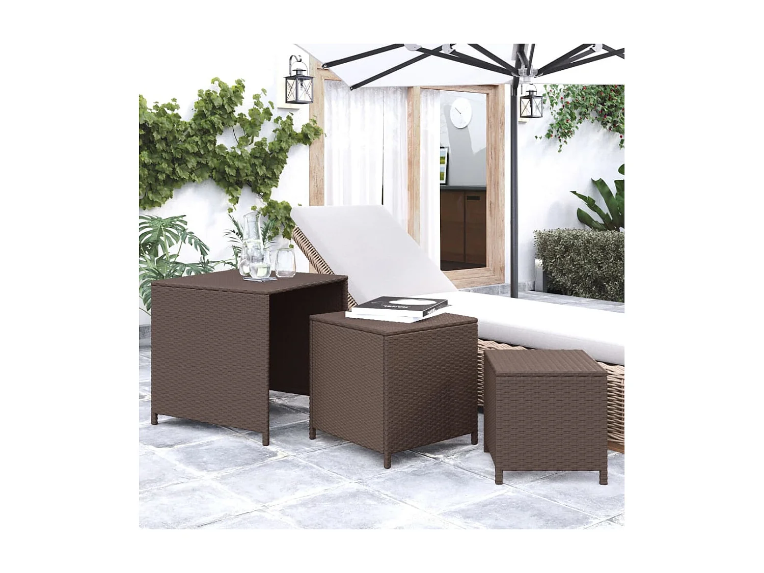 Tafeltjesset 3 st poly rattan bruin