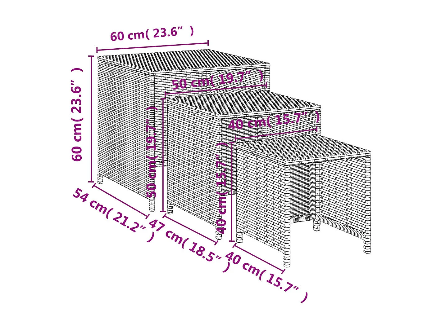 Tafeltjesset 3 st poly rattan bruin