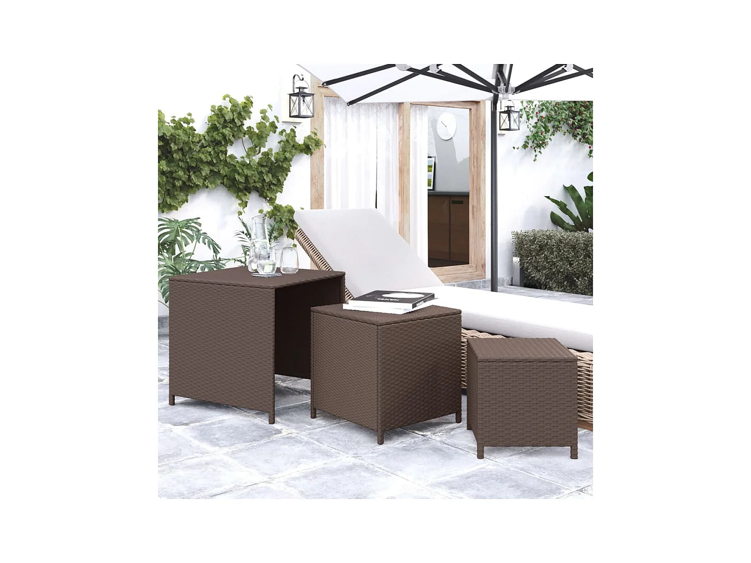 Tafeltjesset 3 st poly rattan bruin