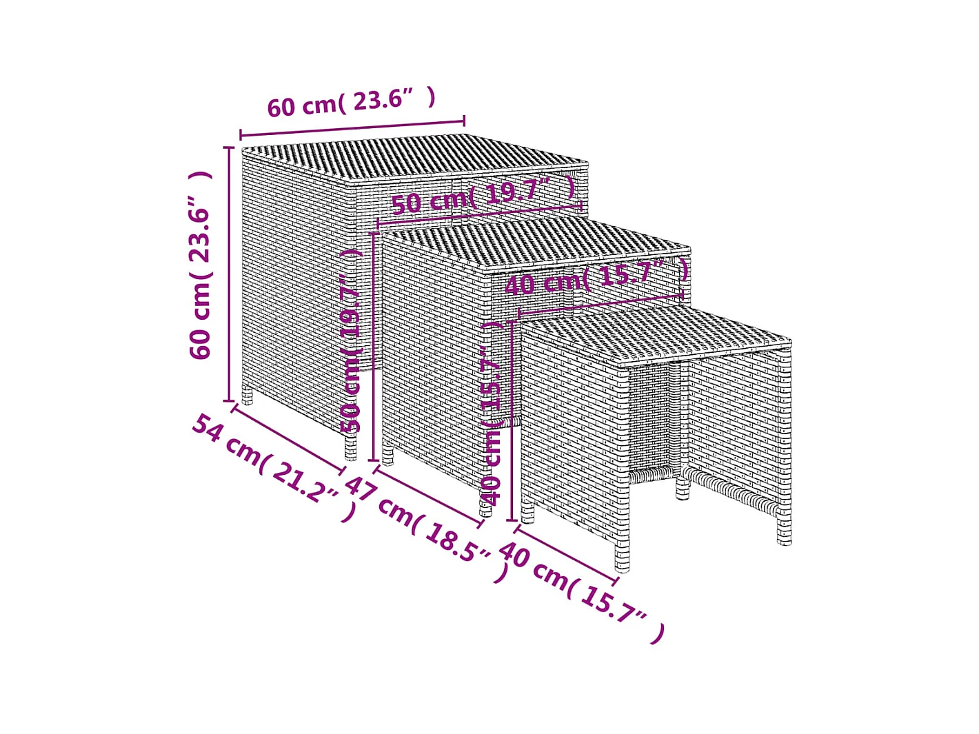 Tafeltjesset 3 st poly rattan bruin