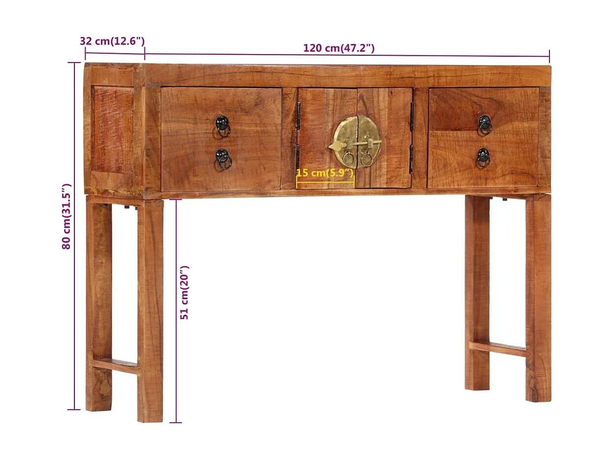 Mesa consola madera maciza de acacia rugosa 120x32x80 cm