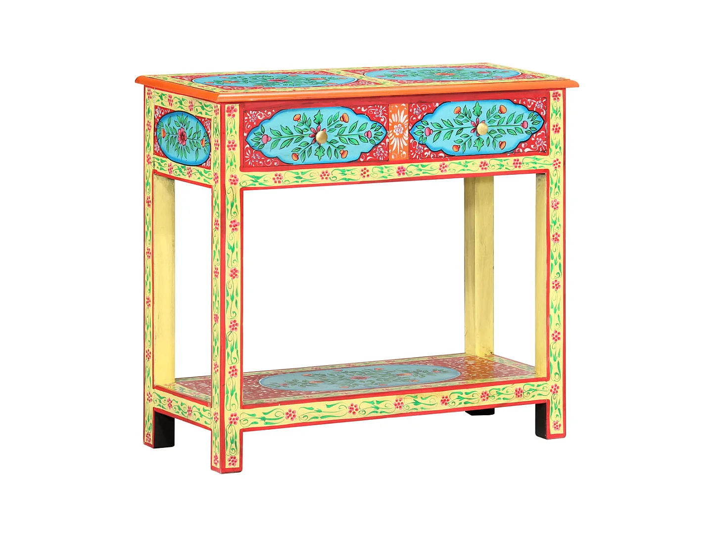 Table console peinte à la main 80x35x75 cm Bois de manguier