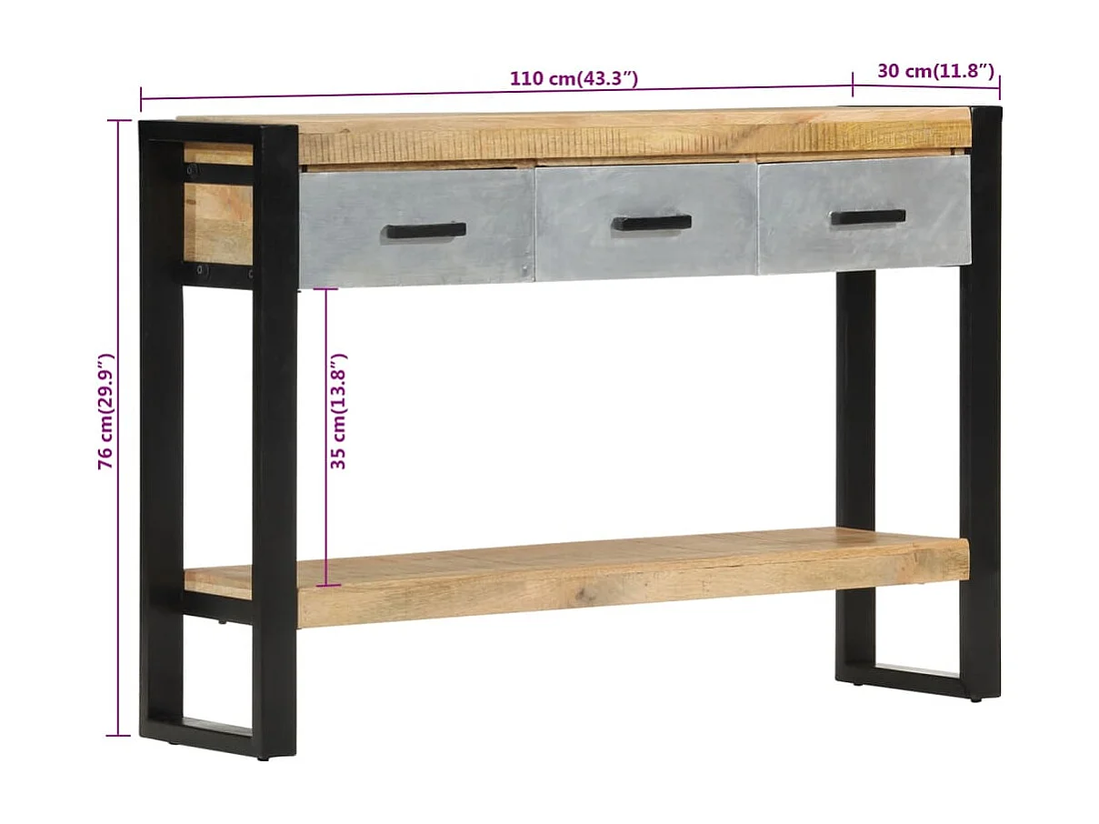 Mesa consola 110x30x76 cm madeira de mangueira áspera maciça