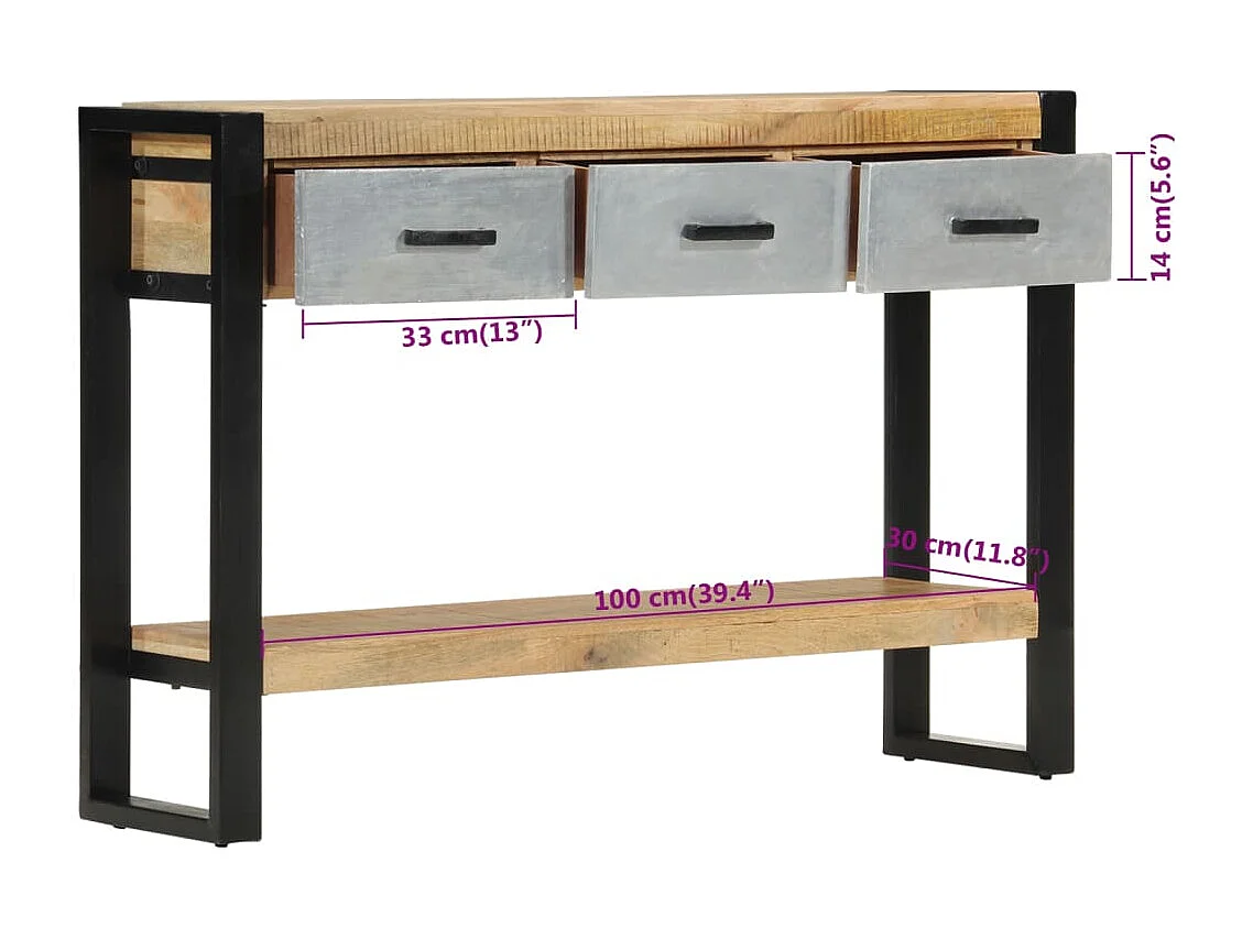 Mesa consola 110x30x76 cm madeira de mangueira áspera maciça