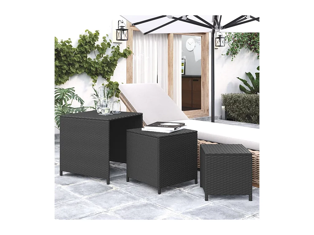 Tafeltjesset 3 st poly rattan zwart