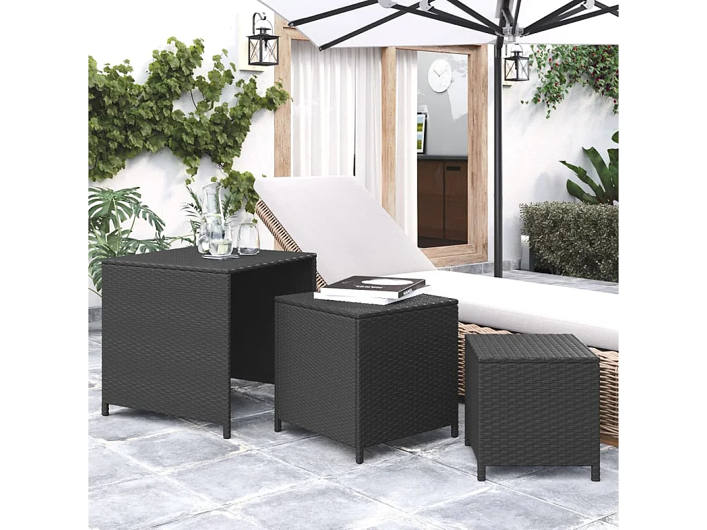 Tables gigognes 3 pcs noir résine tressée