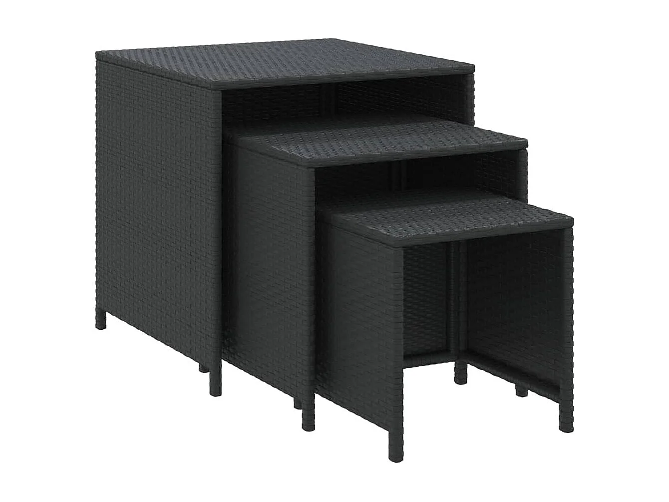 Tables gigognes 3 pcs noir résine tressée