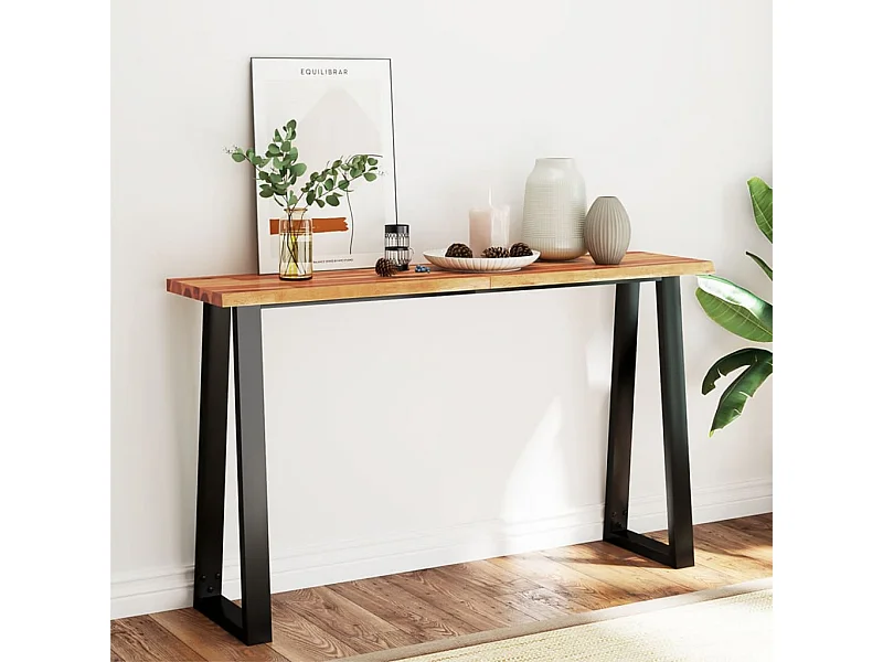 Mesa consola con borde vivo madera maciza acacia 140x40x80 cm