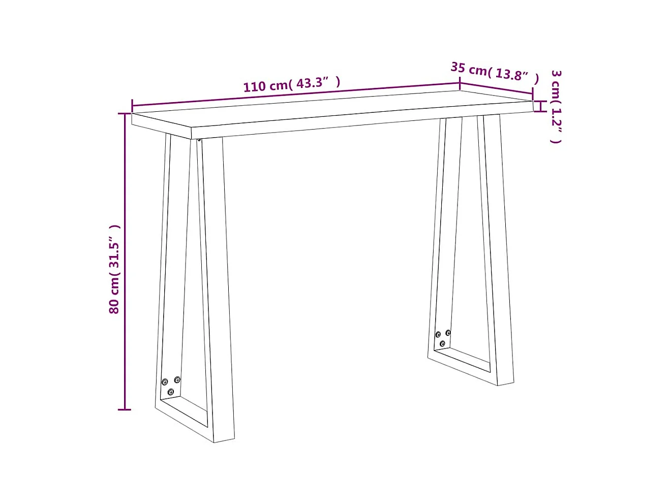 Konsolentisch Baumkante 110x35x80 cm Massivholz Akazie