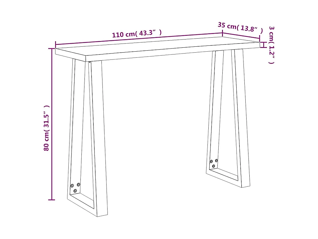 Konsolentisch Baumkante 110x35x80 cm Massivholz Akazie