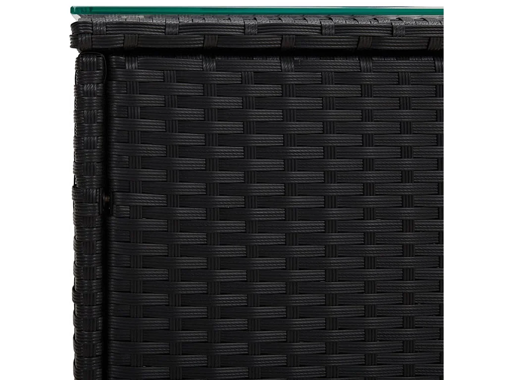 Table d'appoint noir 40x37x40,5 cm poly rotin et verre trempé