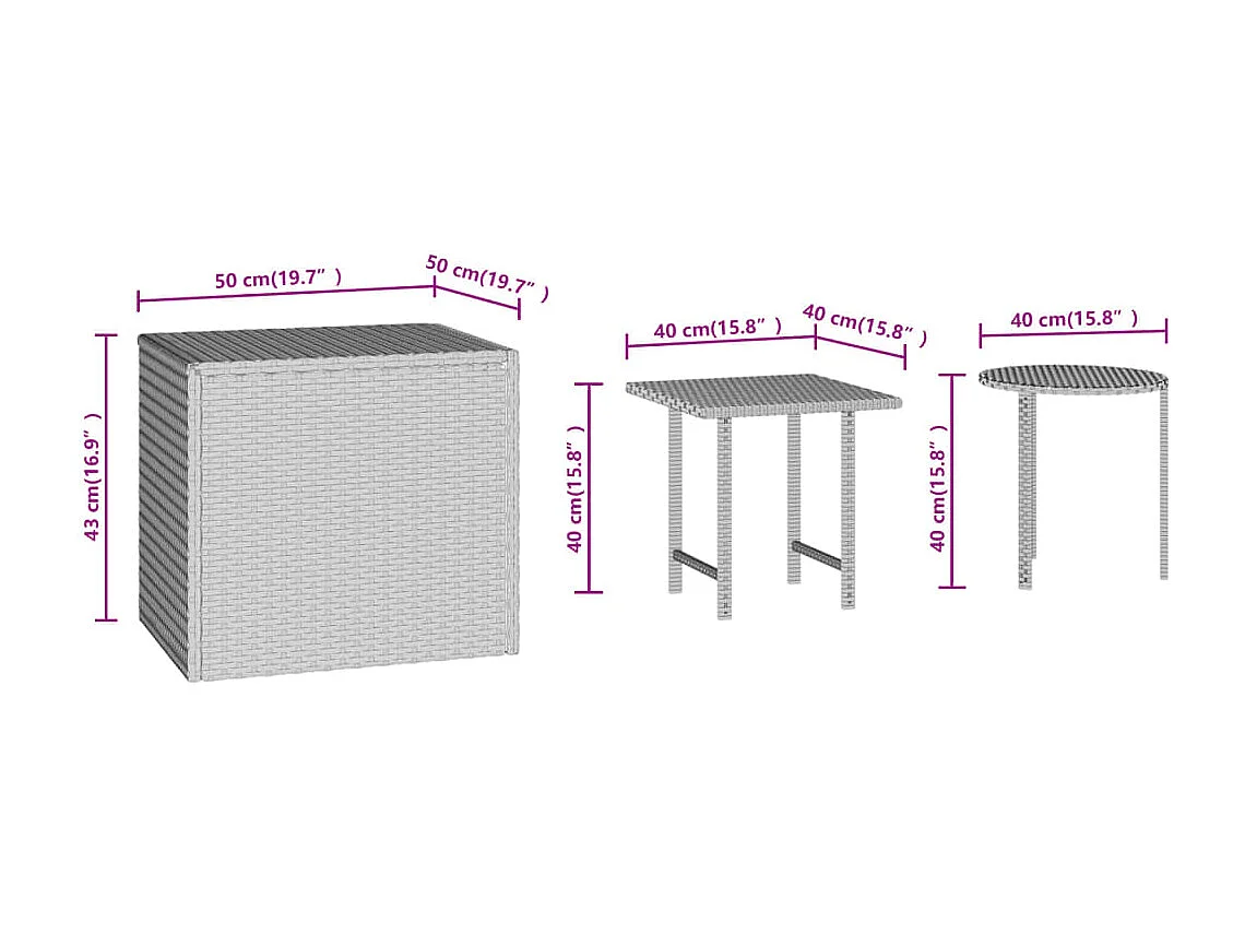 Bijzettafels 3 st poly rattan zwart