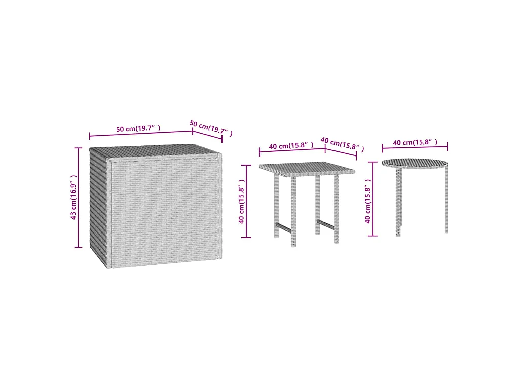 Beistelltische 3 Stk. Schwarz Poly Rattan