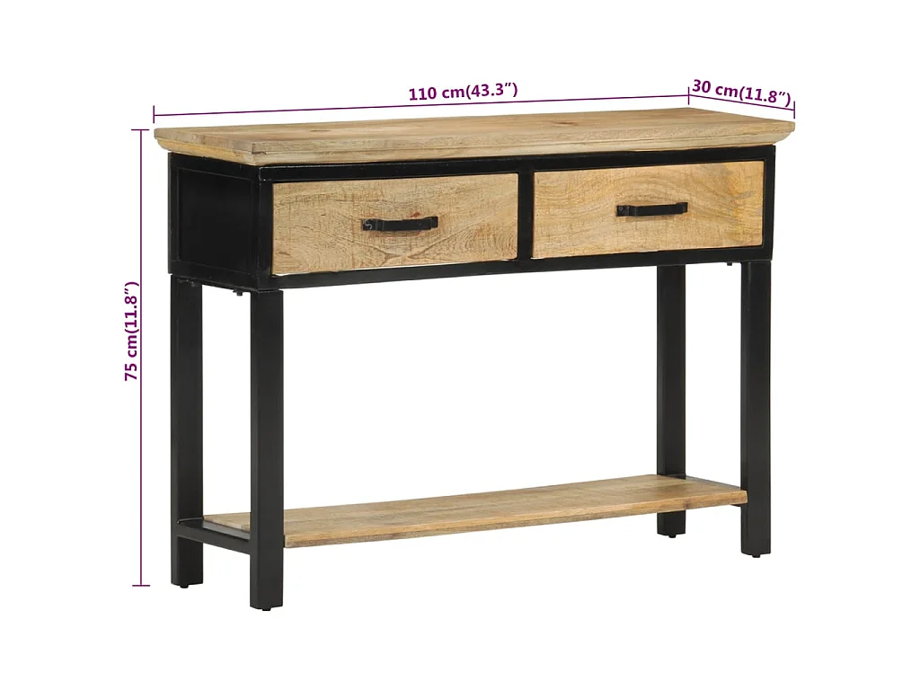 Konsolentisch 110x30x75 cm Raues Massivholz Mango