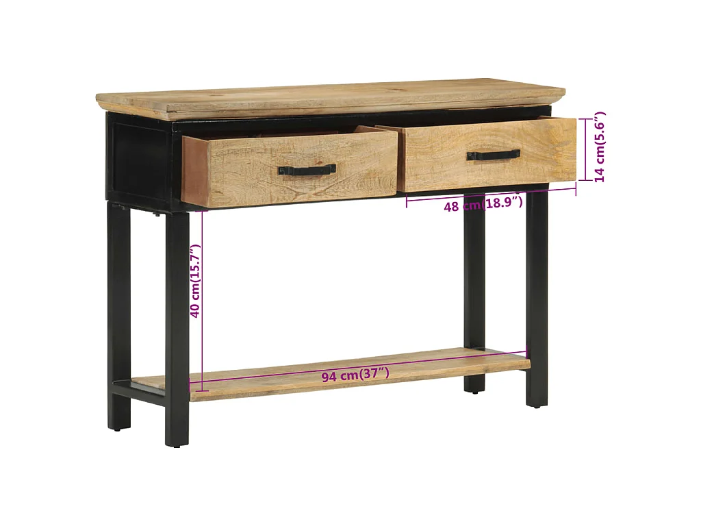 Konsolentisch 110x30x75 cm Raues Massivholz Mango