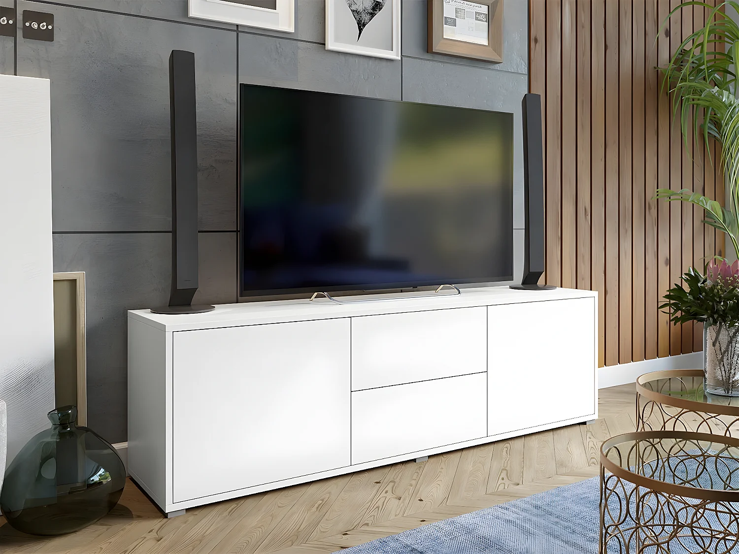 Mueble TV Comfivo A107, Blanco, Número de puertas: 2.00, Número de cajones: 2.00, 141cm
