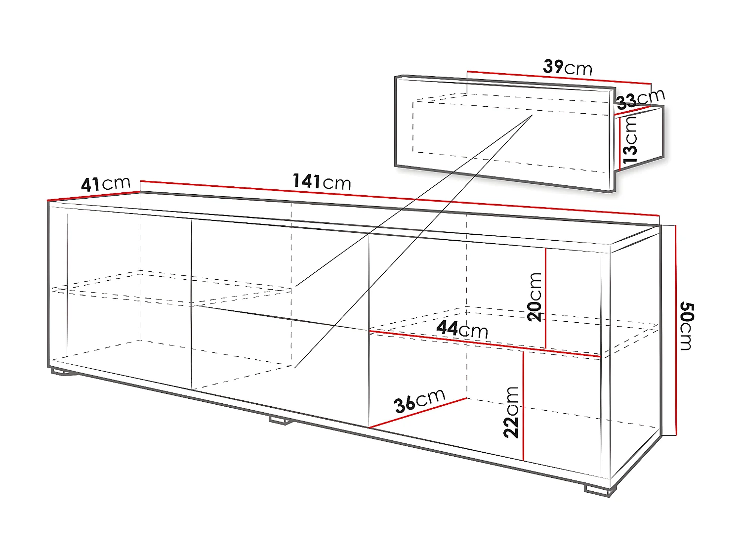 Mueble TV Comfivo A107, Blanco, Número de puertas: 2.00, Número de cajones: 2.00, 141cm