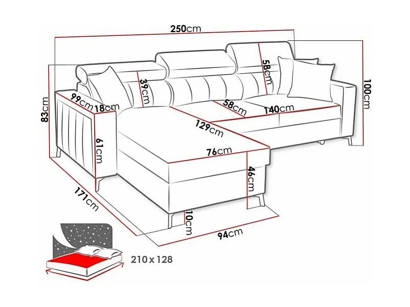 Canapé d'angle Sarasota 151, Marron, Disponible, 250x171x83cm