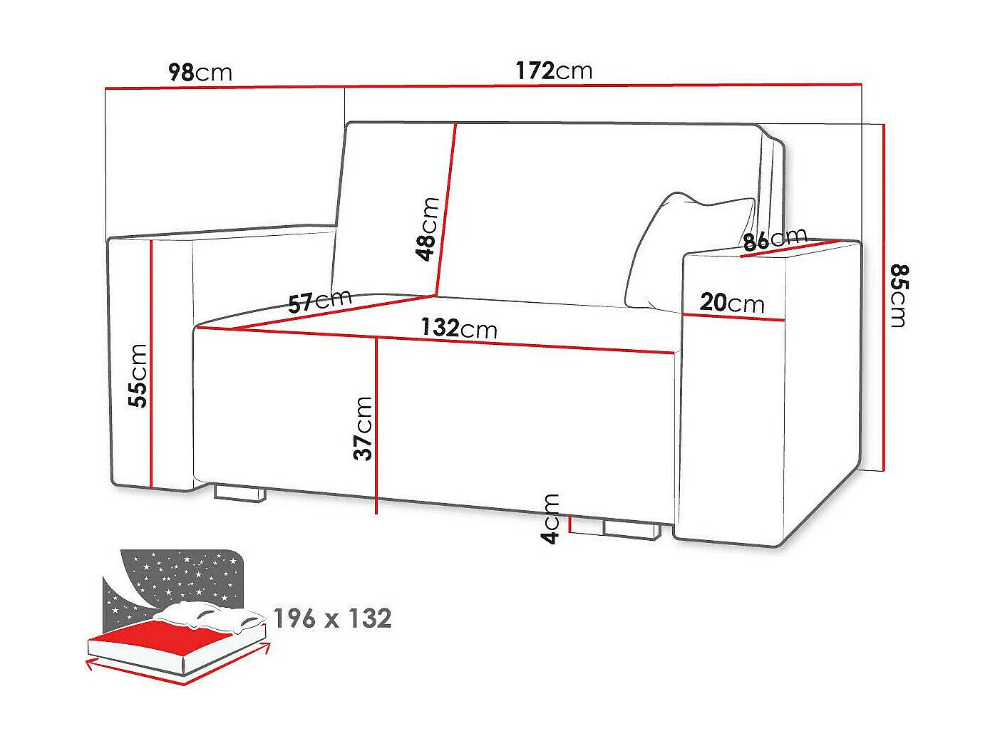 Canapé convertible Columbus 193, Disponible, 85x172x98cm, Mobilier déjà assemblé
