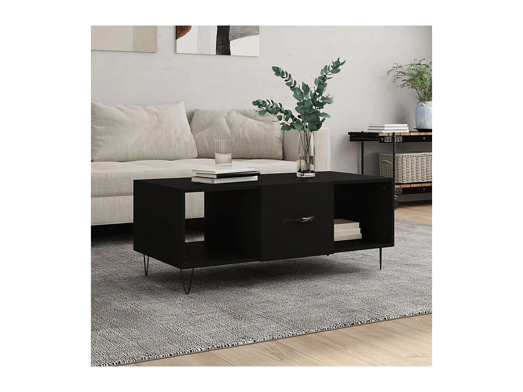 Tavolino da Salotto Nero 102x50x40 cm in Legno Multistrato