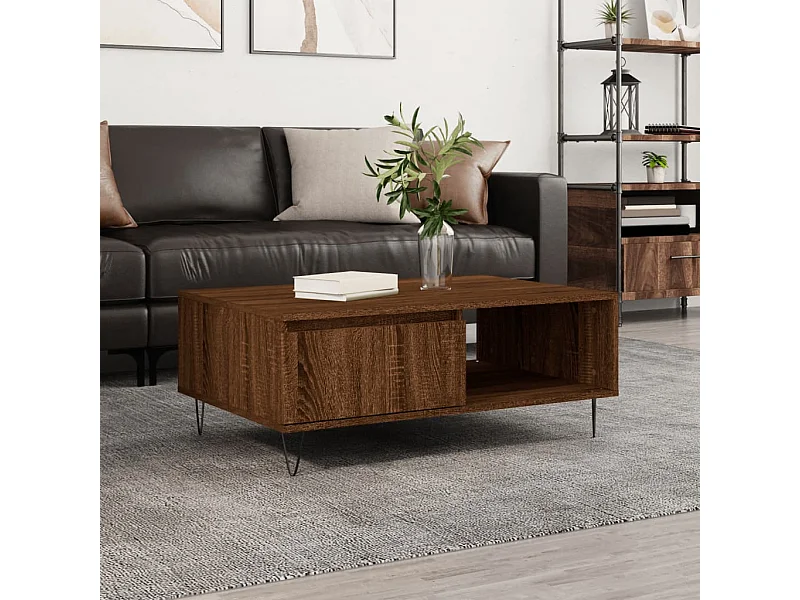 Mesa de centro madera de ingeniería roble marrón 90x60x35 cm