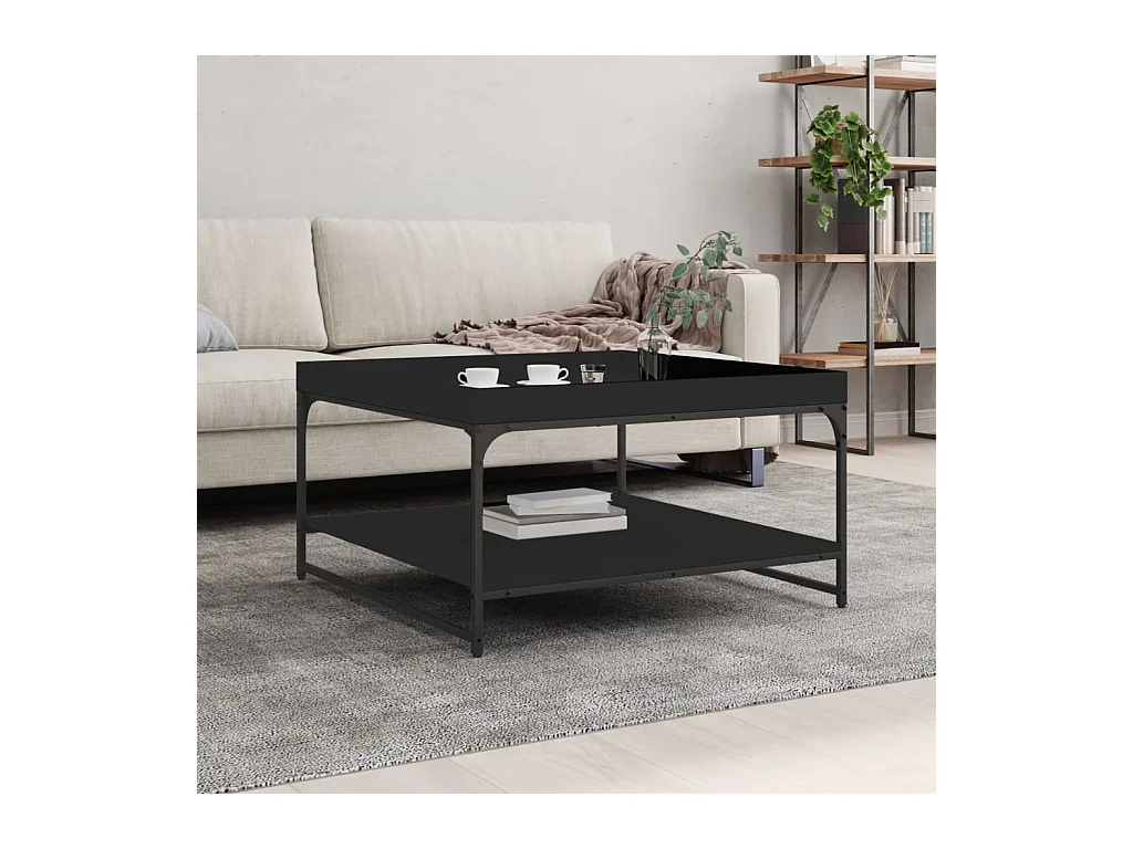 Table basse noir 80x80x45 cm bois d'ingénierie et fer