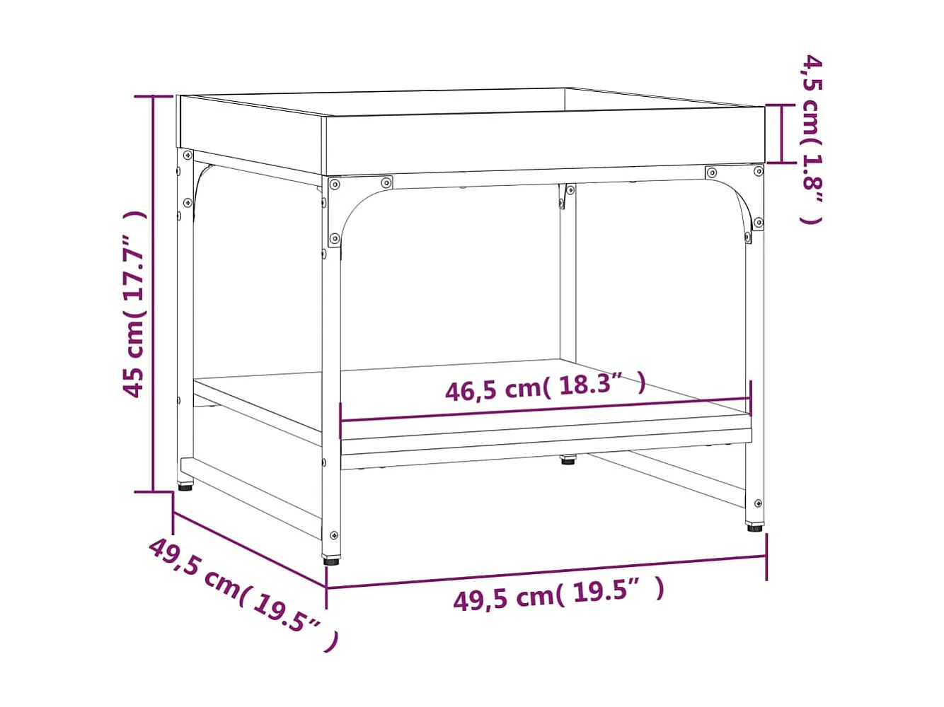 Table basse noir 49,5x49,5x45 cm bois d'ingénierie