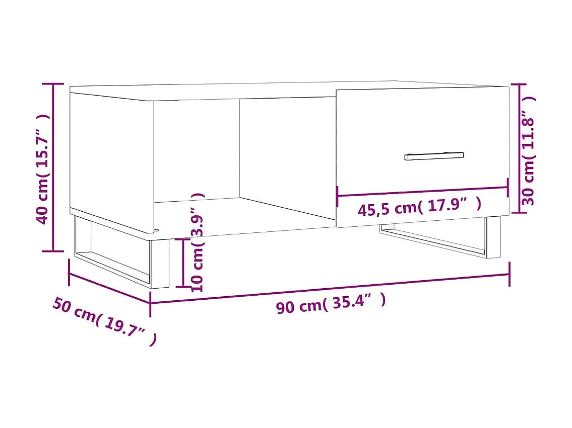 Salontafel 90x50x40 cm bewerkt hout wit