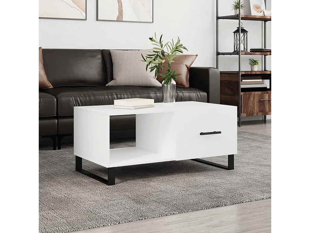 Table basse blanc 90x50x40 cm bois d'ingénierie