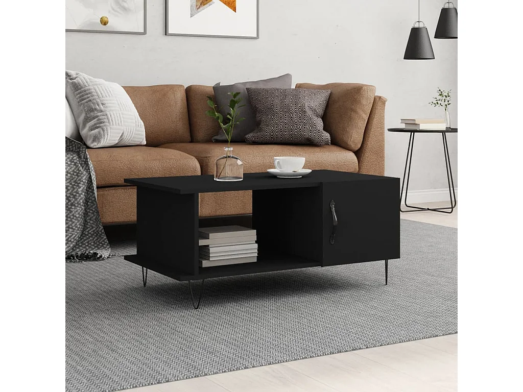 Table basse noir 90x50x40 cm bois d'ingénierie