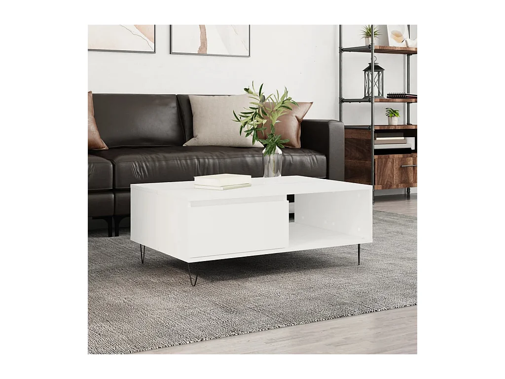 Table basse blanc 90x60x35 cm bois d'ingénierie